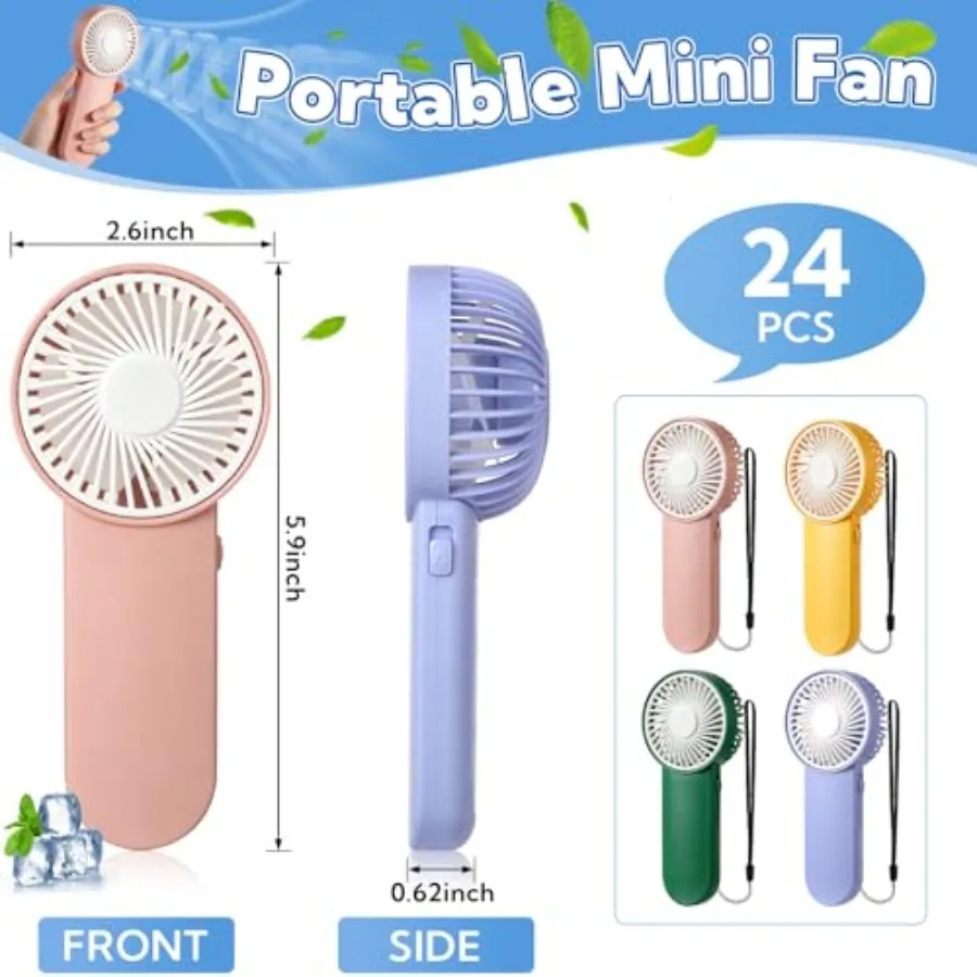 24 Pack Mini Portable Fan Mini Fans Bulk Handheld Battery Operated 1 Speed for Neck Lash Makeup Women Men Office Travel Camping