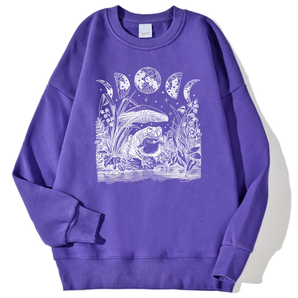 Cute Cottagecore Aesthetic Frog Fantasy Printing Men Sweatshirt Fashion Casual Hoody Loose Crewneck Pullover Autumn Fleece Tops