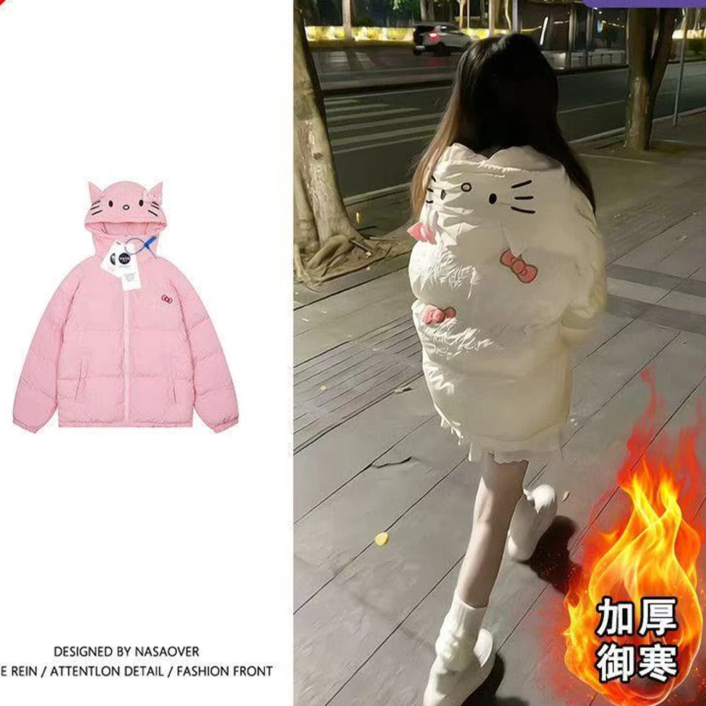 Y2K ハローキティ女性ダウンジャケットアニメサンリオかわいい冬肥厚綿服かわいいコート学生トップスルーズスポーツ甘い