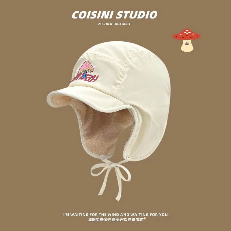 Ins لطيف الفطر المطرزة المخملية الطيار قبعات النساء الخريف والشتاء عادية الدافئة تنوعا حماية الأذن منفذها القبعات للرجال #1