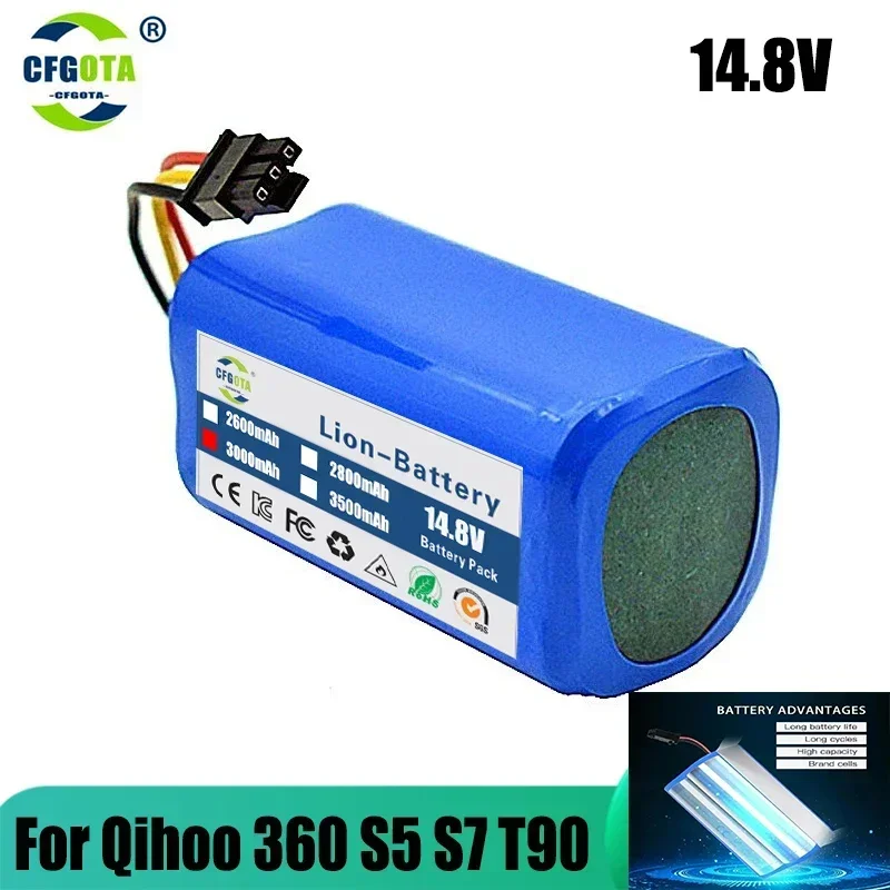 2600-12800mAh 14.4v Battery For Qihoo 360 S5 S7 S7Pro T90 X9  Robotic Vacuum Cleaner Replacement Batteries Part