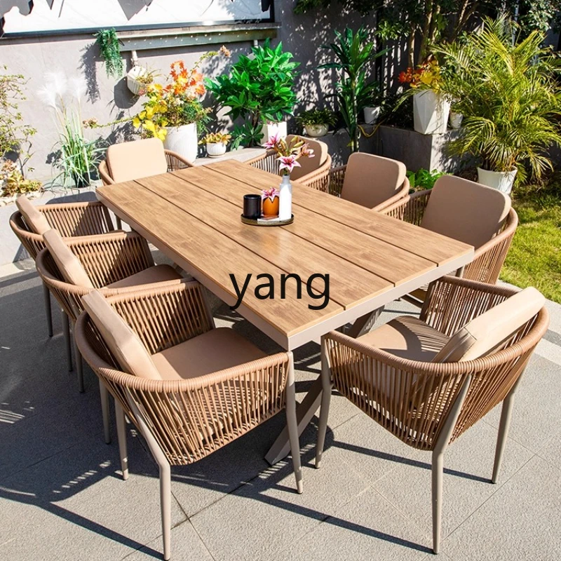 

LMMoutdoor plastic wood table and chair courtyard villa outdoor rattan chair outdoor leisure table and chair combination