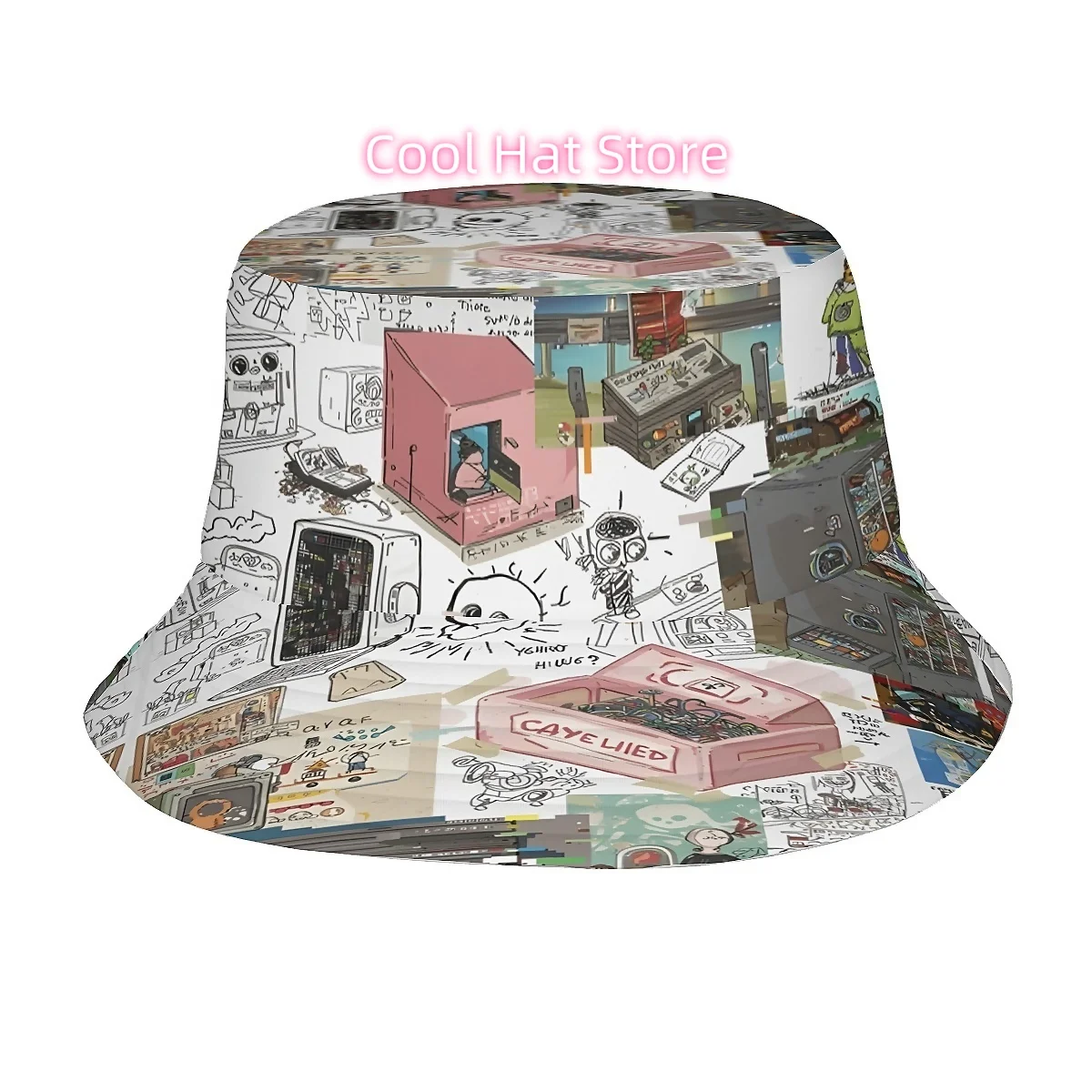 1pc City and Graffiti Things, Pixel Rainbow Graffiti Unisex Printed Fisherman Hat, Stylish Hat with Fun Personality, Outdoor Vac