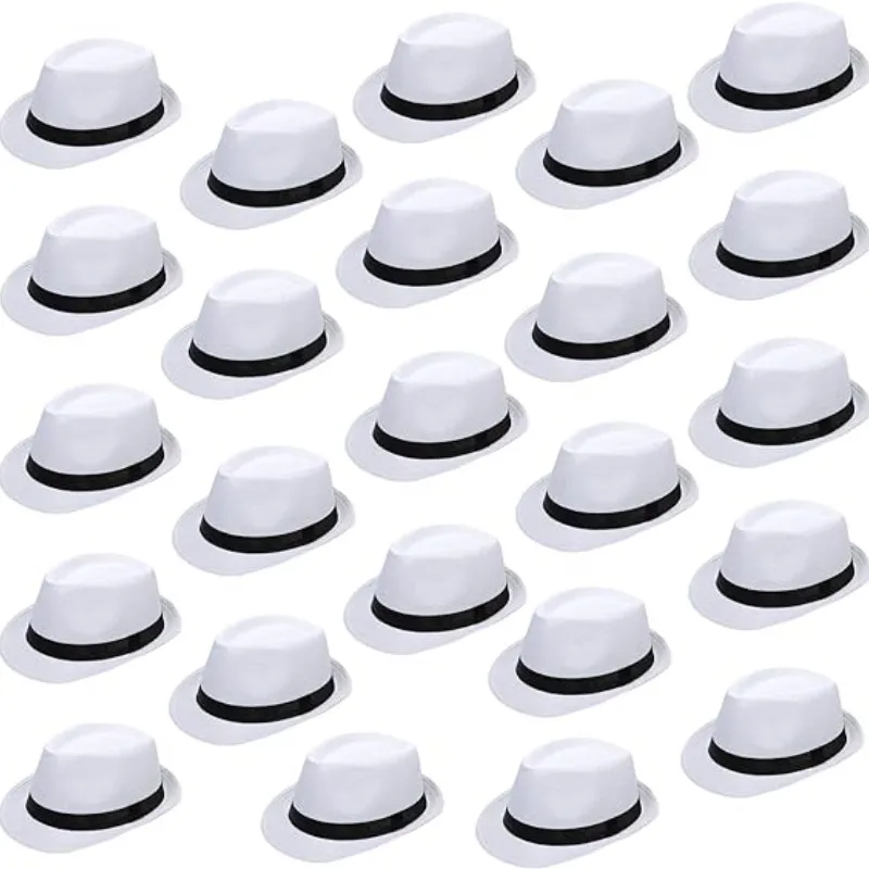 16/24 Pack Short Brim Sun Panama Hats 1920s Fedora Hats for Men Classic Pork Pie Hats Summer Hat for Women Party Wedding Costume