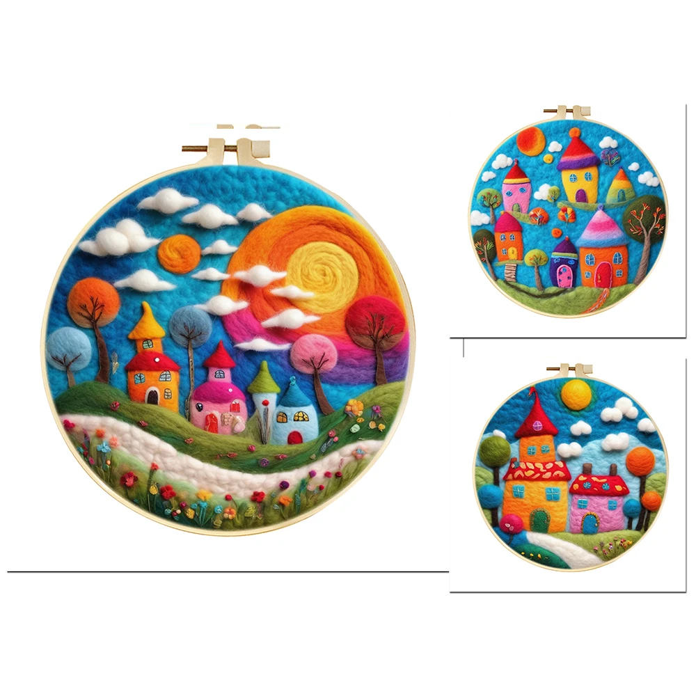 

GATYZTORY 1 Pack House Pattern Needle Felt Starter Set Wool Felting Painting Kit With Embroidery Kit Funny Diy Felt Needle Wool