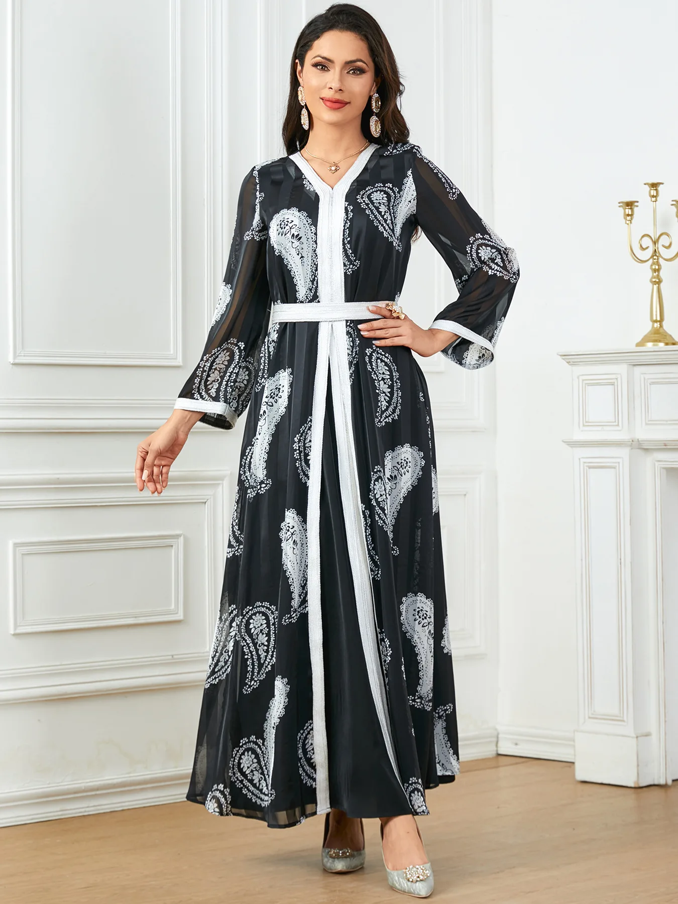 Ramadan Muslim Women Print Maxi Dress Dubai Abaya Turkey Kaftan Eid Djellaba Caftan Marocain Femme Musulmane Islam Jalabiya Robe