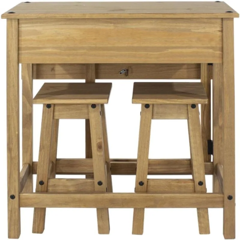 Furniture Dash Wood Breakfast Set of Drop Leaf Table with 2 Stools, Solid Wood, Compact and Small Kitchen Table