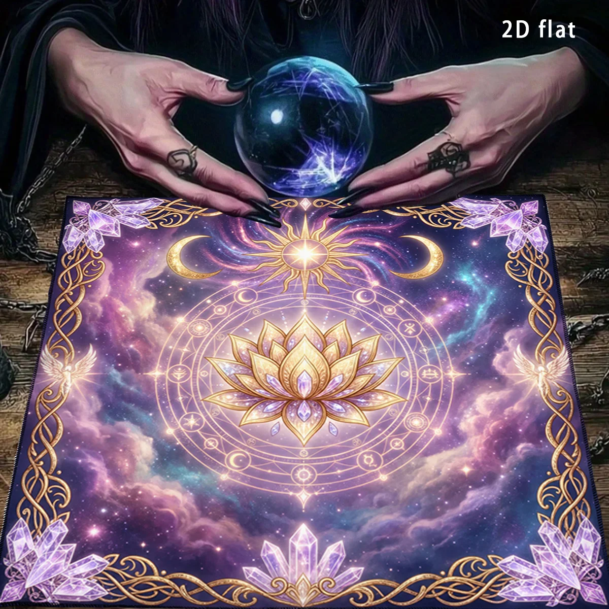 Tarot Tablecloth Crystal Lotus Altar Cloth For Divination Meditation Moon Phase & Starry sky Tarot Mat Spiritual Oracle Card Pad