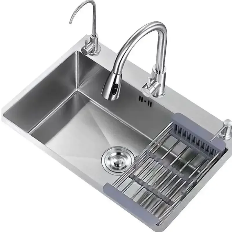 

304 stainless steel kitchen sink large single slot thickened household embedded multi-functional vegetable basin hand bowl sink