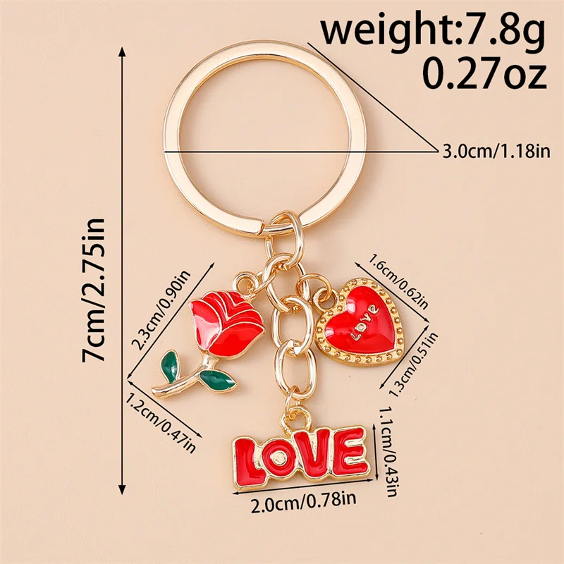 Niedlicher Schlüsselanhänger mit Herz, Emaille-Lippen und Rose für Damen und Herren, Auto-Schlüssel, Handtaschen-Anhänger, Schlüsselketten, DIY-Accessoires – Detail 19