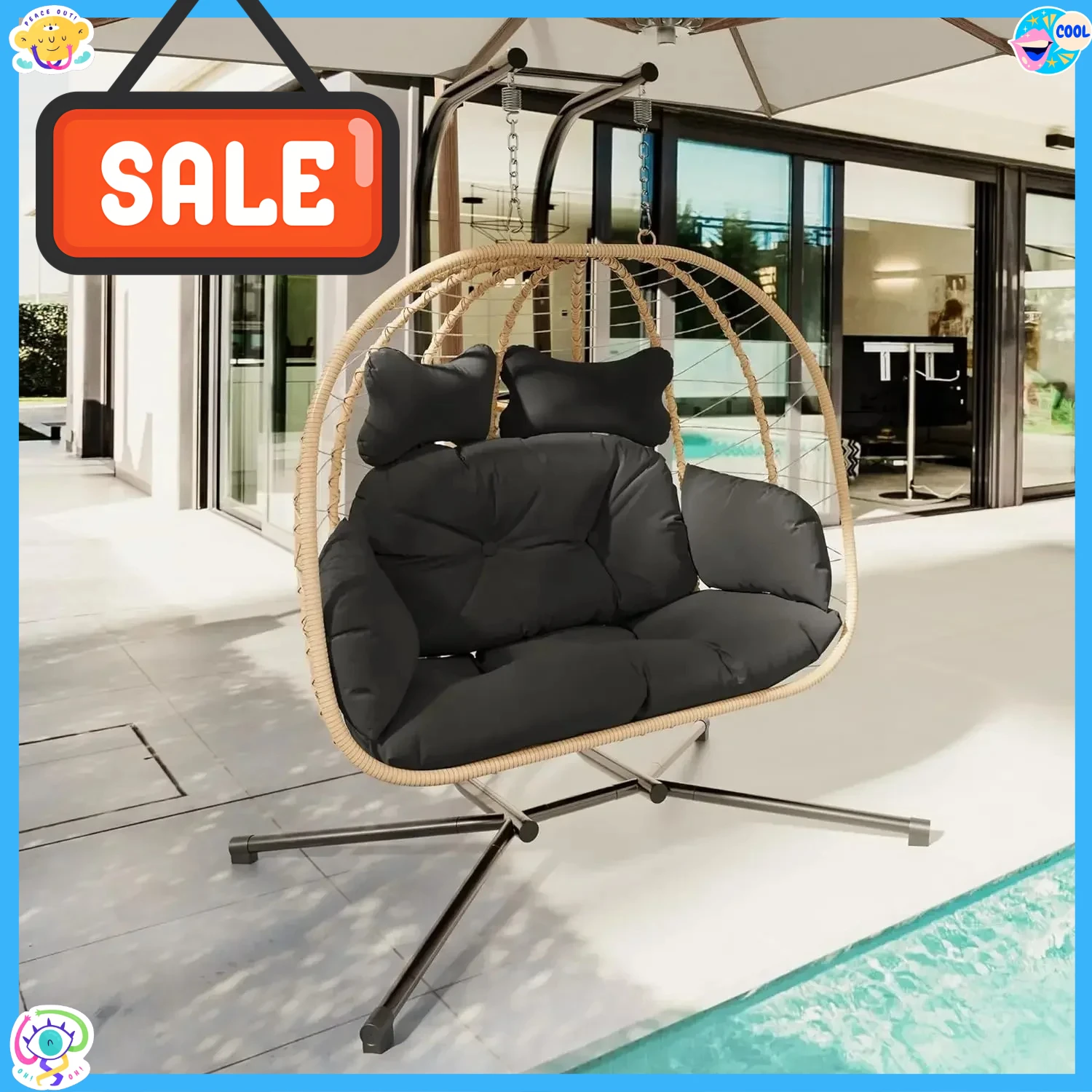 

BestsellerDouble Indoor/Outdoor Wicker Swing Egg Chair Hammock Foldable Hanging Loveseat with Stand,Balcony, Garden (Yellow andT