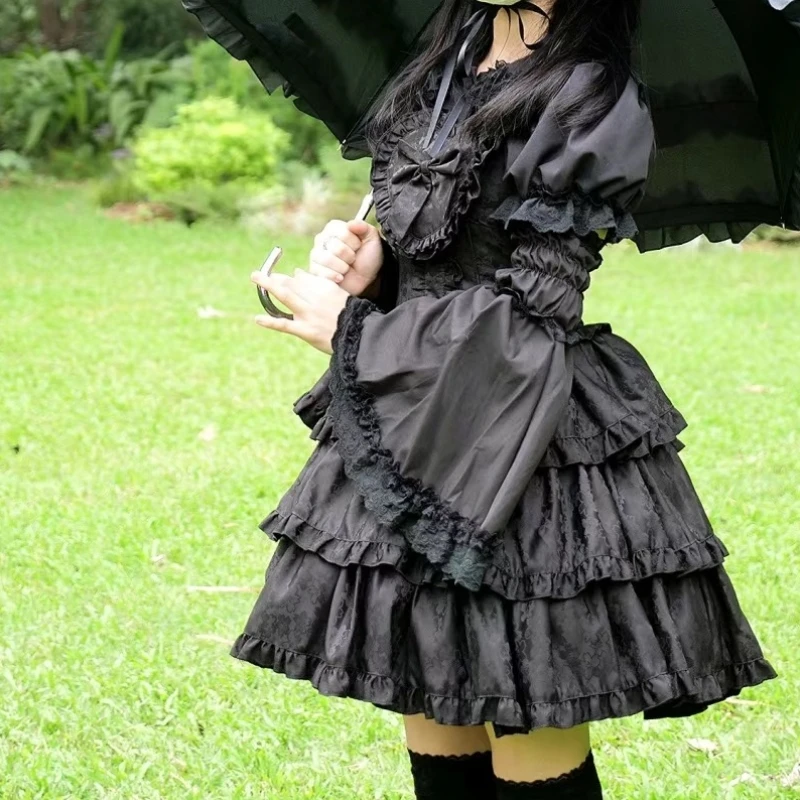 Victorian Kawaii Lolita Shirts Women Gothic Lace Ruffles Rose Peter Pan Collar Removable Long Sleeve Blouses Sweet Tops