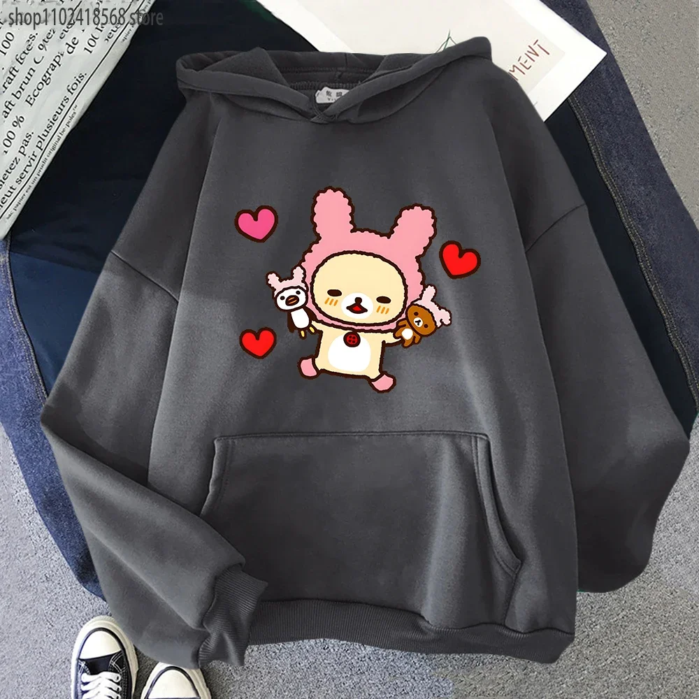 Korilakkuma Hoodie for Women Cartoon Valentine's Day Print Sweatshirt Spring Autumn Sudadera Kawaii Girls Streetwear Men Clothes
