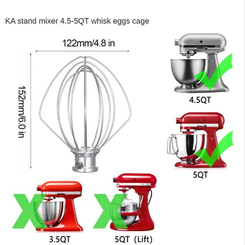 Mixer Stainless Steel Bowl Eggbeater For Kitchenaid 4.5-5Quart Tilt Head Stand Mixer For Kitchenaid Mixer Bowl Dishwasher Safe