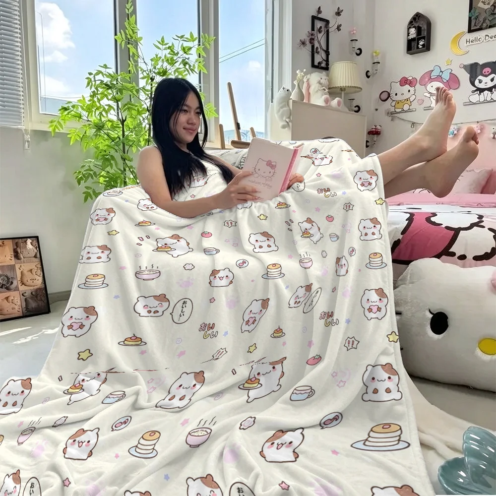 Soft Flannel Blanket Kawaii Cute Cat Pancake Coffee Print Fleece Throw Sofa Baby Bedding Camping Car Gift