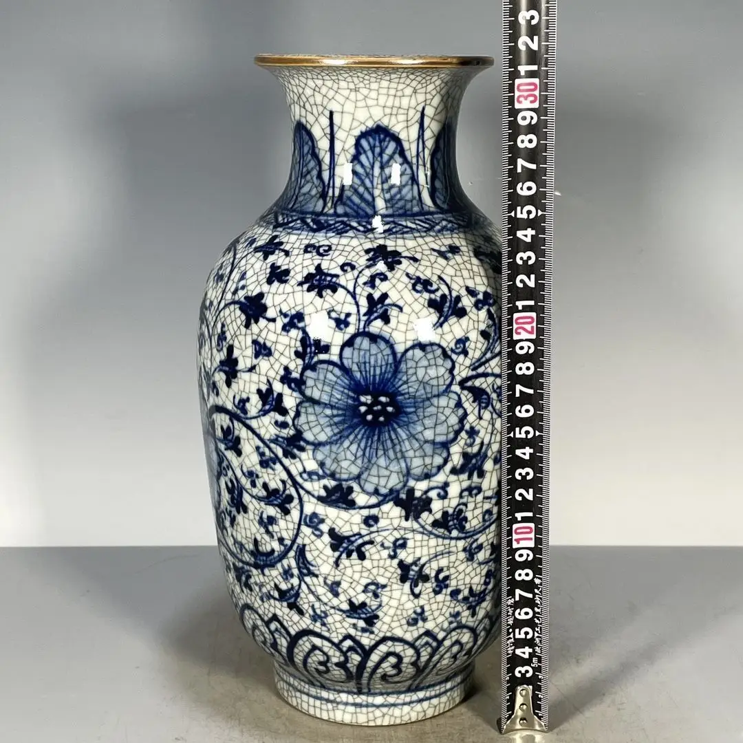 Crackle Glaze Blue And White Floral Pattern Porcelain Vase Chinese Collectible Cultural Play Decor Ceramic Flower Bottle