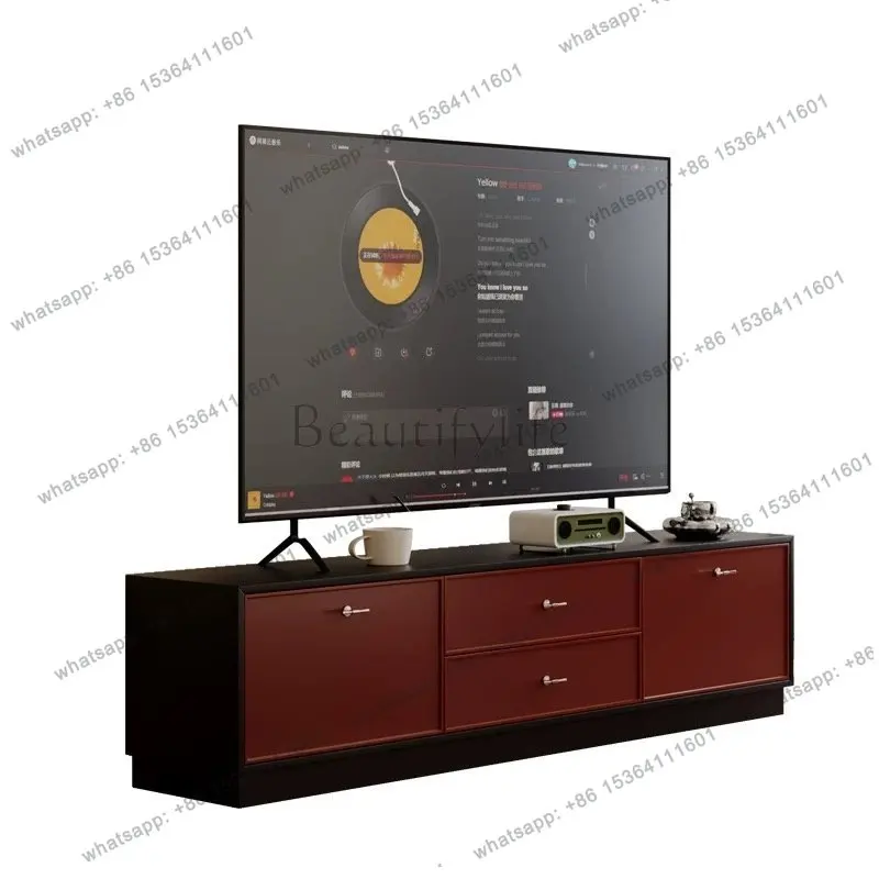PG Living room home retro contrasting color TV cabinet solid wood medium antique paint custom living room bedroom TV cabinet