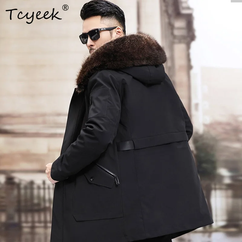 Tcyeek Sliver Fox Fur Collar Winter Jackets for Men Warm Rabbit Fur Liner Detachable Coat Man Clothing Fashion Real Fur Parka - view 3
