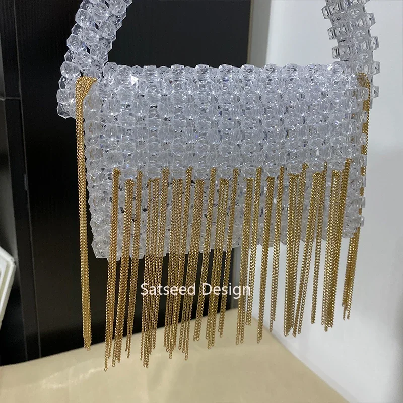 Acrylic Square Bead Hanging Tassel Chain Handmade Exclusive Design for Women's Banquet Bag Fashion Top-Handle Bags Custom Color