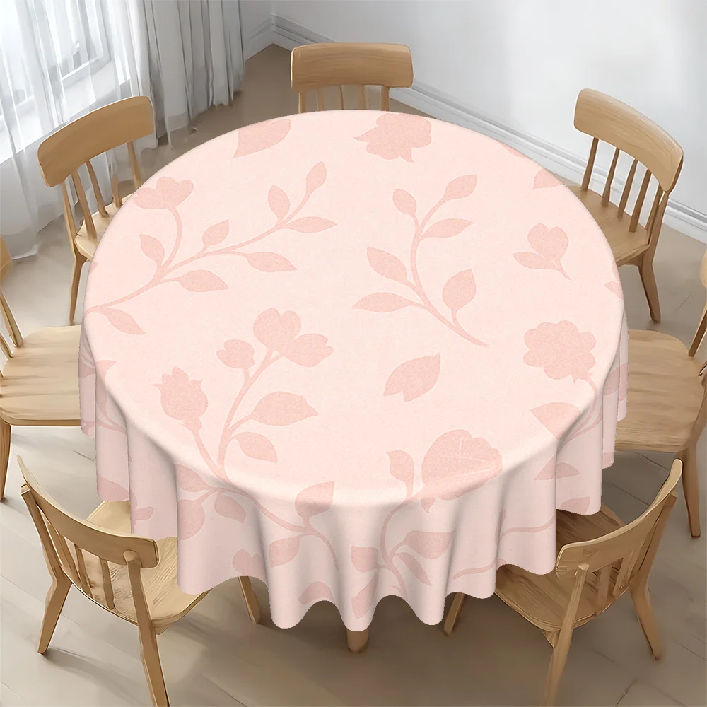 Round tabletop cover, featuring a floral heart-shaped pattern in light pink design.