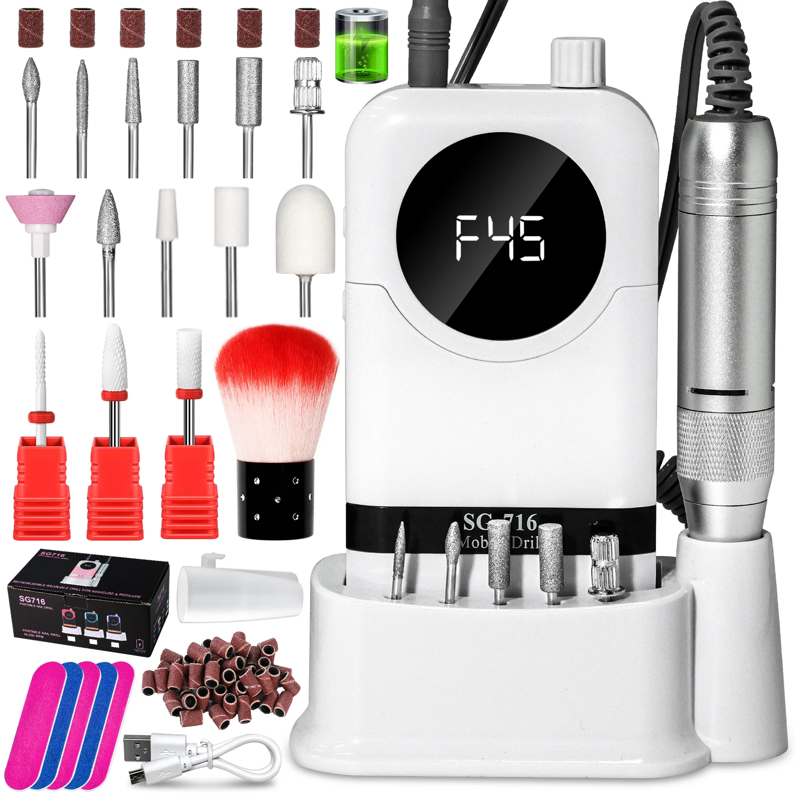 45000RPM Rechargeable Electric Nail Drill Professional Nail Polishing Machine Low Noise Nail Sander File For Manicure Salon