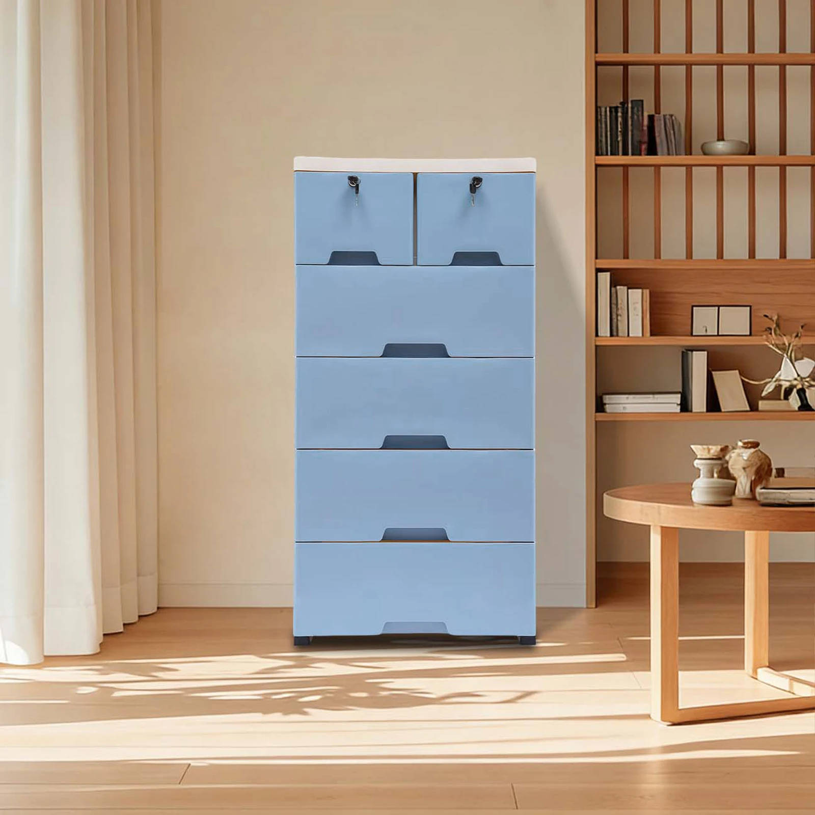 Rollbarer Schubladenorganizer aus Kunststoff, Aufbewahrungsschubladen mit Rollen, 6-Schubladen-Kommode für Schlafzimmer, Wohnzimmer – Detail 1