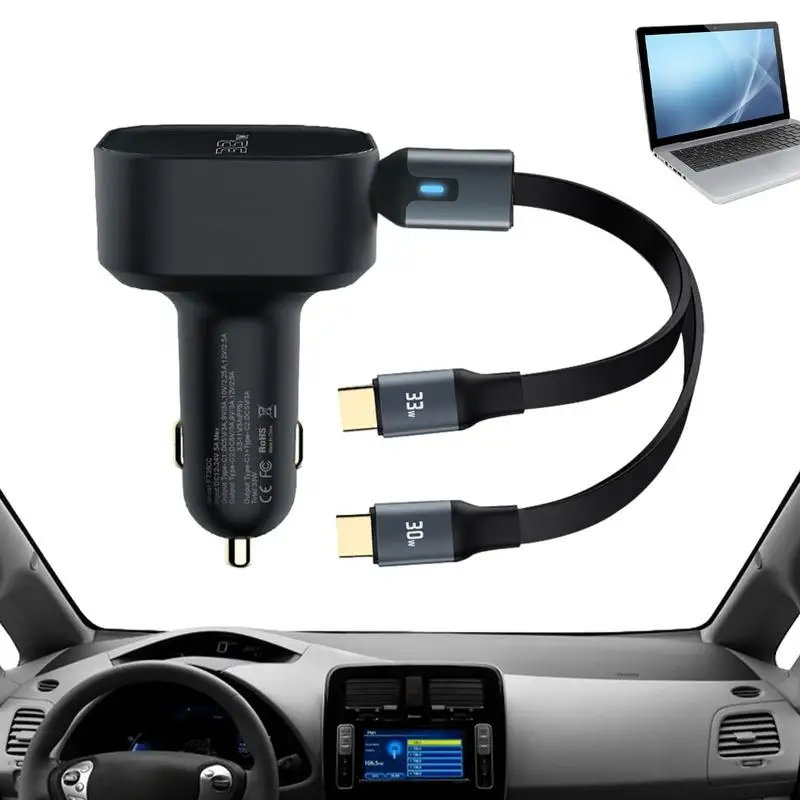 

2 In 1 Car Phone Charger 33W Type-C 5V 3A Fast Charging Adapter Stable Charging Cable Adapter Car Accessories 2023 Car Supplies