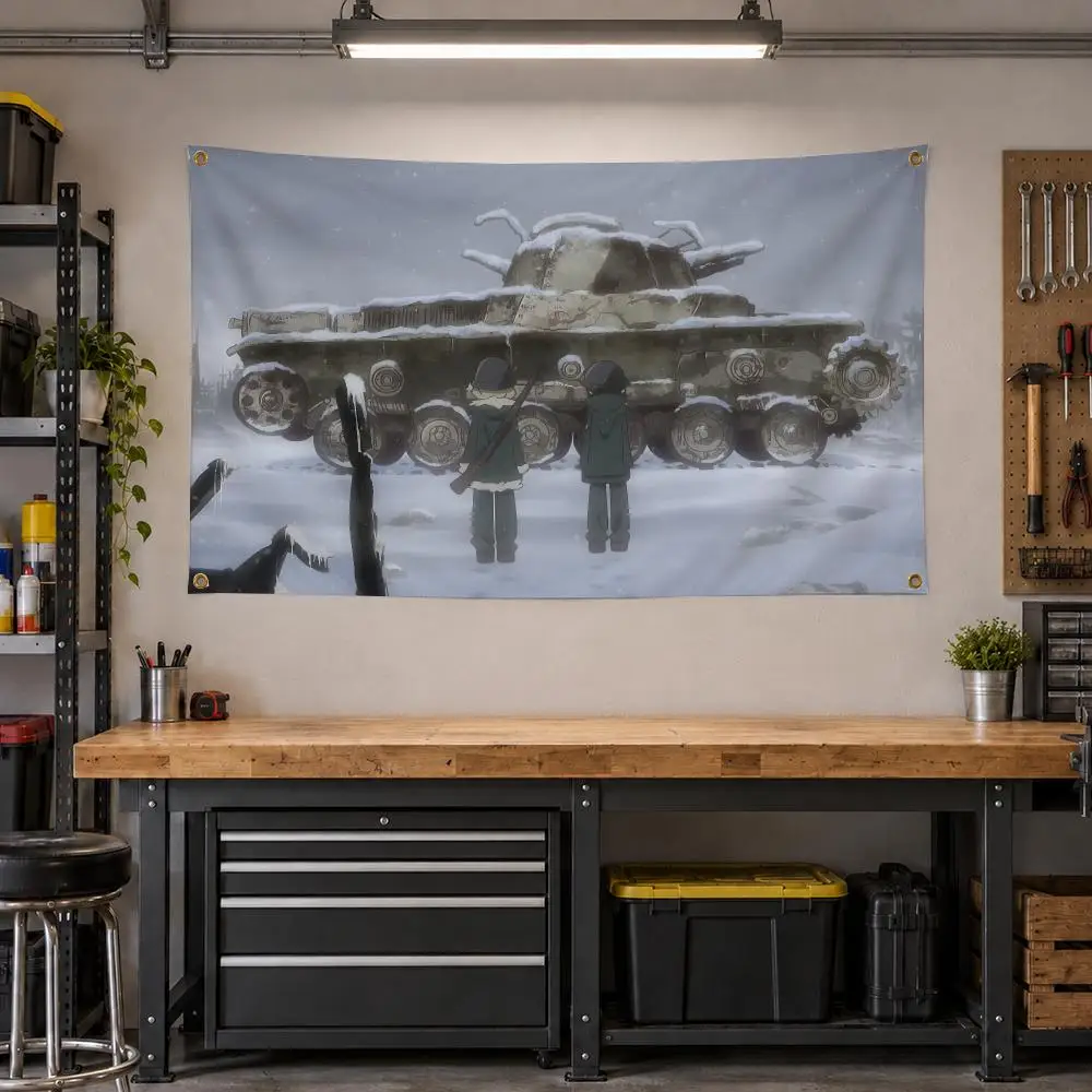 Anime Girls' Last Tour Post Apocalyptic Flags Personalized Banner Flag Room Dorm Camping Picnic Garage Bar Outdoor Wall Decor