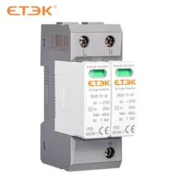 ETEK SPD AC Type 20KA 40kA Surge Protective Device 2P 4P 275V Voltage Protector Solar PV Photovoltaic Lightning Arrester EKU5-T2