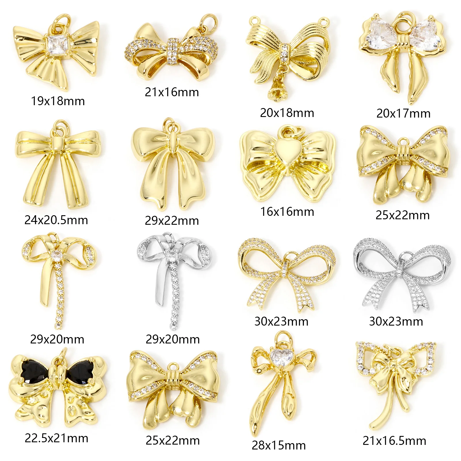 1pc Brass Charms Multicolor Bowknot Micro Pave Clear Cubic Zirconia Pendant DIY Necklace Earrings For Women Jewelry Findings