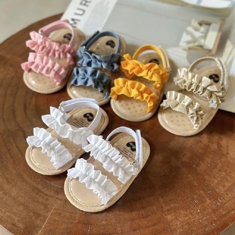 Baby Girls Sandals Ruffle Bowknot Premium Soft Sole Anti-Slip Open Toe Breathable Summer Outdoor First Walker Shoes Baby Sandals