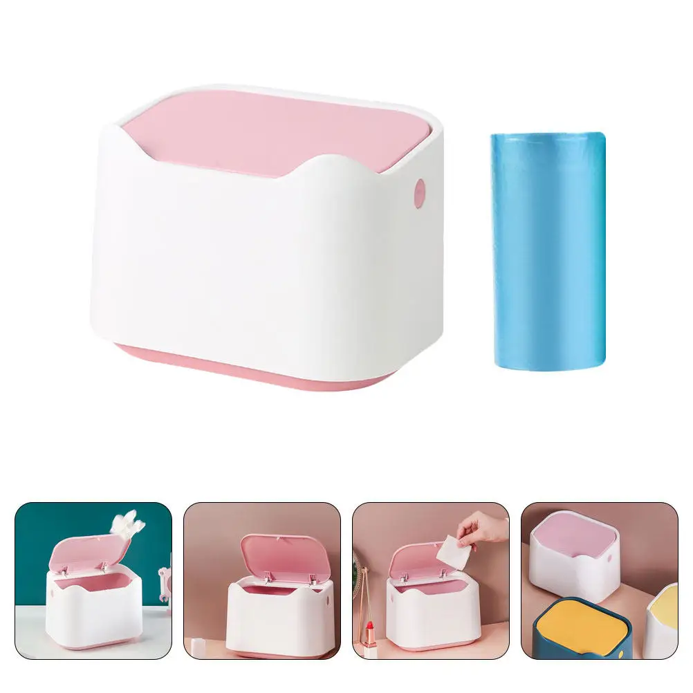 

1Set Countertop Trash Can Classic Design Small Desktop Waste Container Reusable Lidded Plastic Bin for Kitchen Bedroom Living