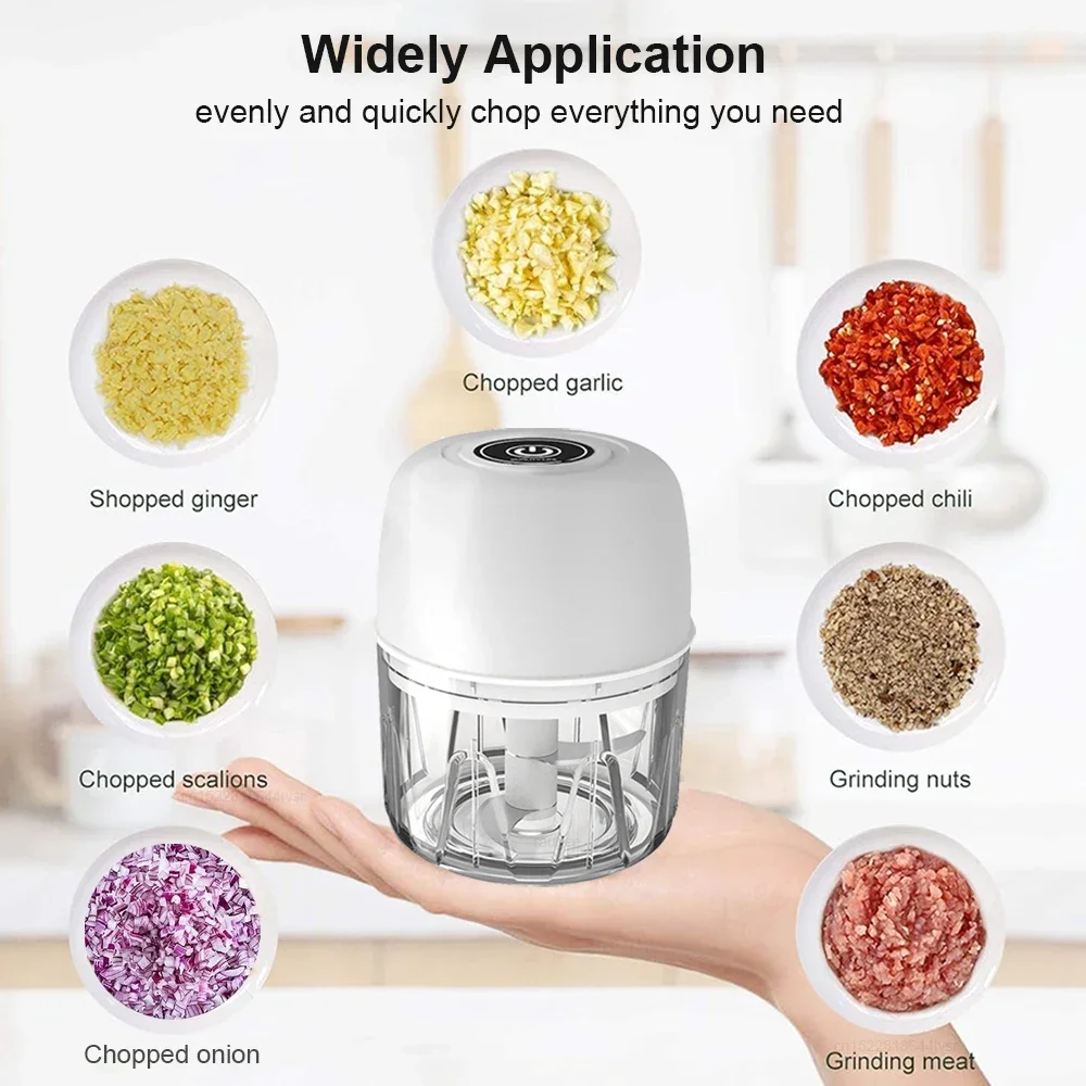 Electric Garlic Chopper Mini Portable Electric Vegetable Garlic Onion Chopper Multifunctional Wireless Electric Food Chopper