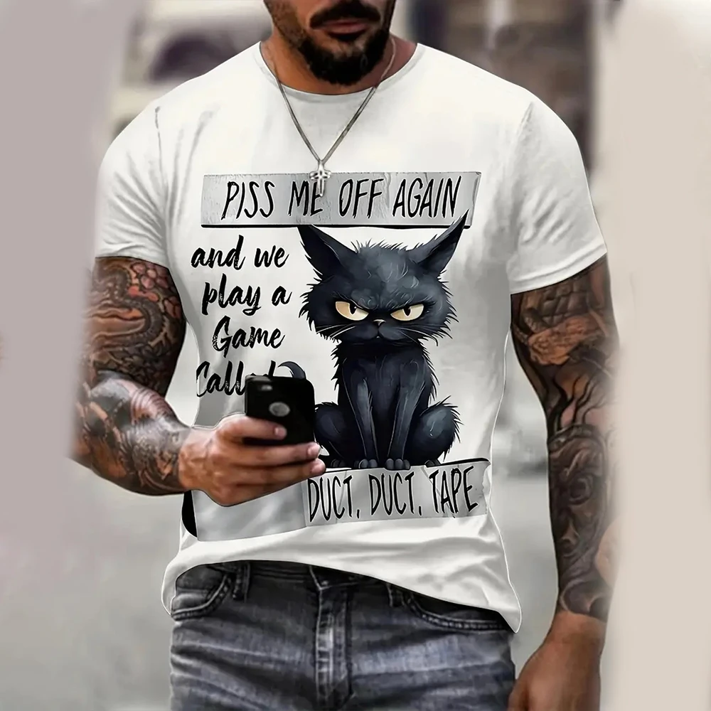 

Summer Men's T Shirt Animal Print Short Sleeve Cat T-Sihrts Street Casual Pullover Male Overszied Clothing Fashon Crew Neck Tees