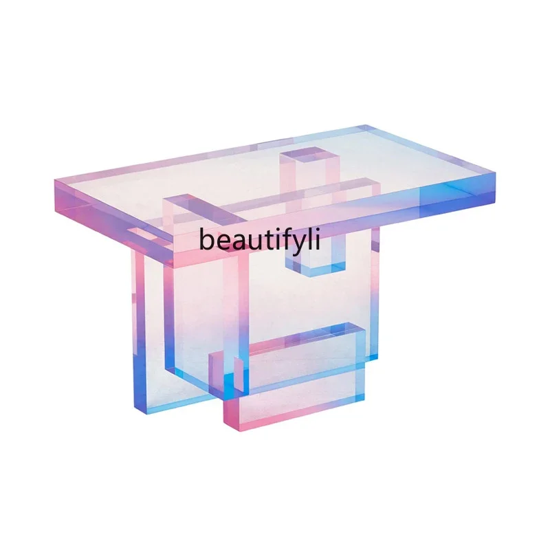 

Light Luxury Art Gradient Acrylic Small Coffee Table Creative Decoration Corner Table Living Room Dyeing Side Table