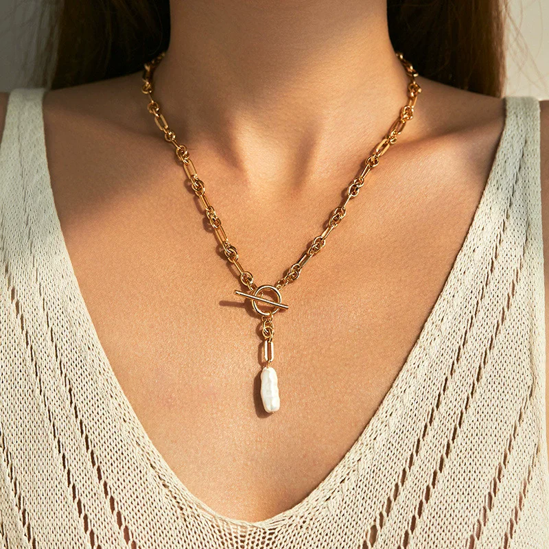 Classic Chain Stainless Steel Necklace Trendy Cuban Rectangular Chain Heart Ball shaped Pearl Charm Trendy Women's Gift Jewelry