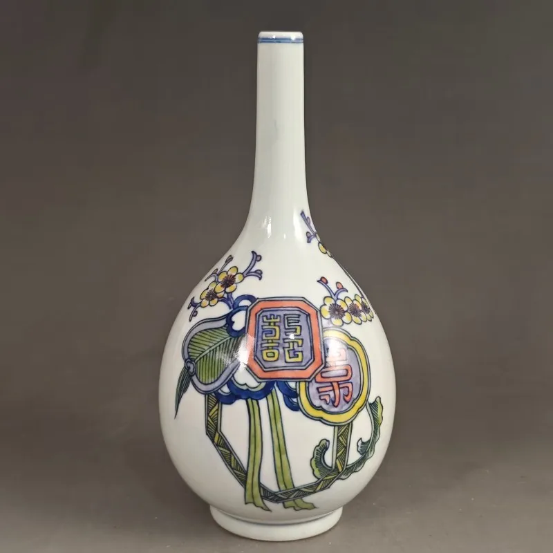 9.3 inch Chinese Qing Kangxi Blue and White Doucai Porcelain Bogu Design Vase