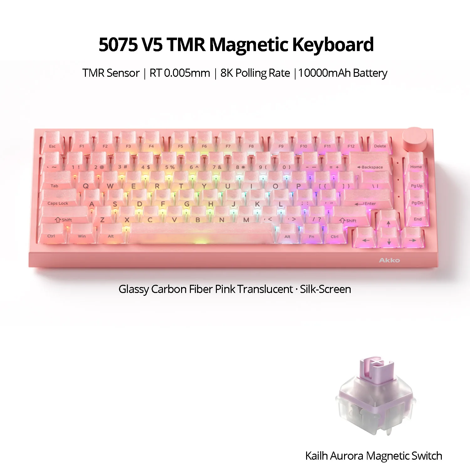 Akko 5075 V5 TMR Magnetic Keyboard RT 0.005mm 8K Hot Swap ARGB 10000mAh USB Type-C/2.4g&BT5.0 Wireless Gaming Keyboard Gasket image 3