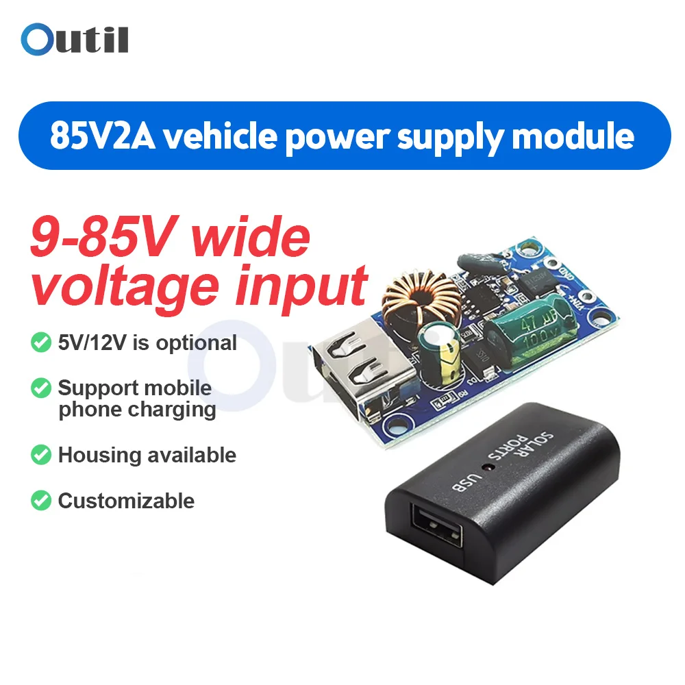 2A 5V 12V Output Charging Module for Electric Car Mobile Phone 9-85V to 5V/12V Mobile Phone Charging On-board Power Step-down