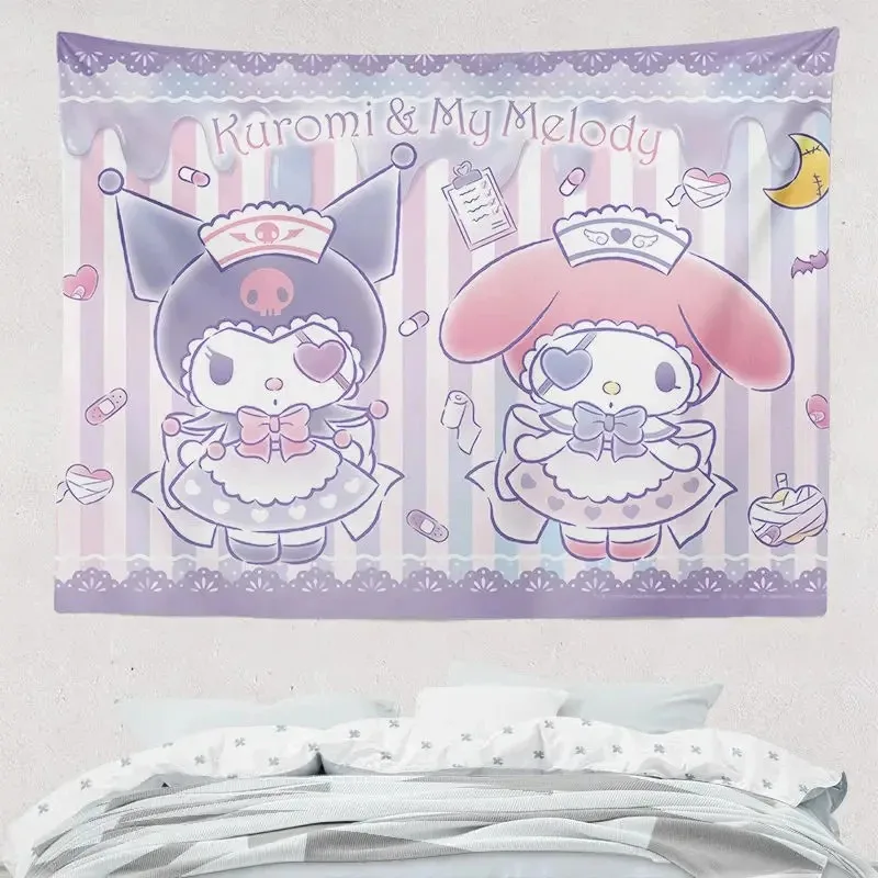 

Sanrio Kuromi Tapestry Cartoon Kawaii Wall Hanging for Bedroom Tapestries Poster Blanket College Dorm Home Decoration for Women