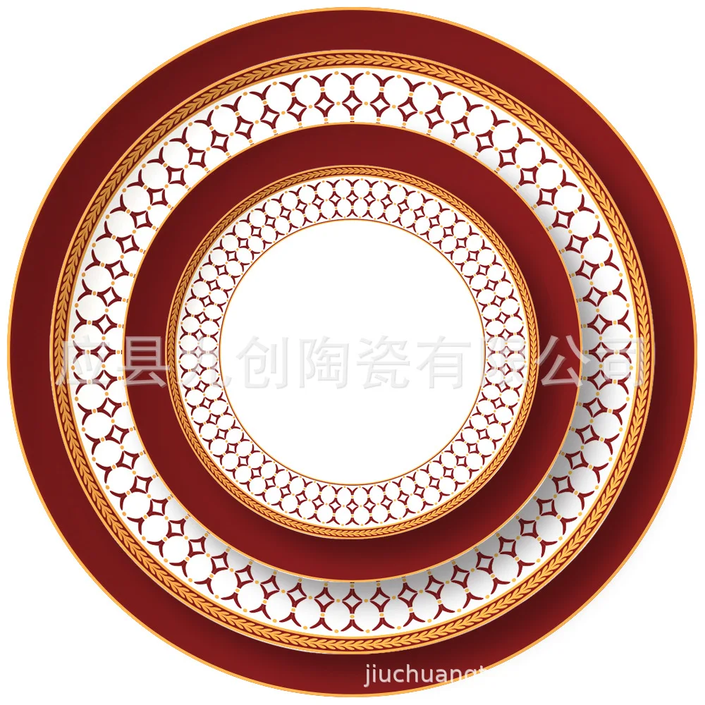 

Ceramic Plate Set Red Hotel Bone China Tableware British Western Steak Plate
