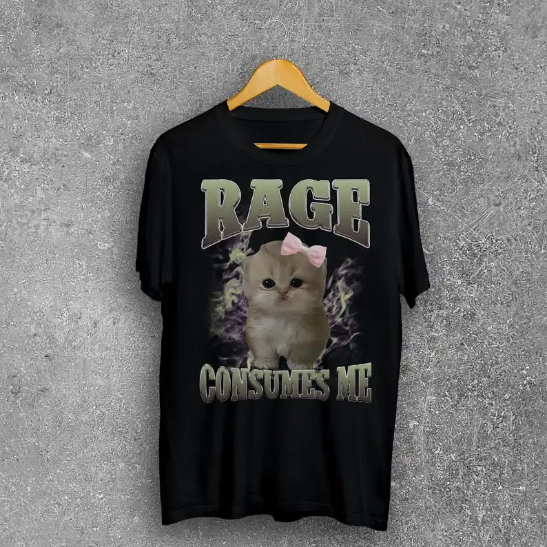 Rage Consumes Me Funny Cat Meme Tee Shirt, Silly Cats T-shirt, Stupid Gifts, Brainrot Shirts, Ugly Tees, Unhinged Clothes