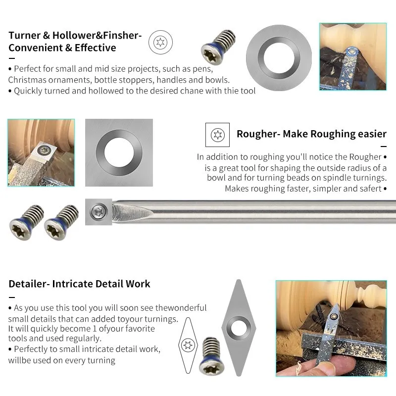 Set di utensili per tornitura da 3 pezzi per tornio per legno con inserto in metallo duro tornio per legno utensile per tornitura Set di scalpelli per tornio in metallo duro