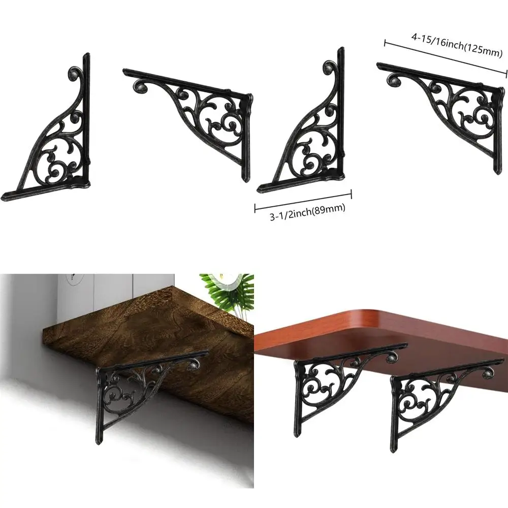 

Heavy-Duty Iron Gray 12-Inch Stands, 4-Pack, Right Angle Wall Brackets, Decorative Shelf Supports, Vintage Style