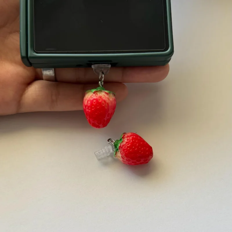 Strawberry Dust Plug Charm, Fruit Core Aesthetic Phone Charm, USBC Anti-Dust eReader Accessory, Unique Bookish Gifts