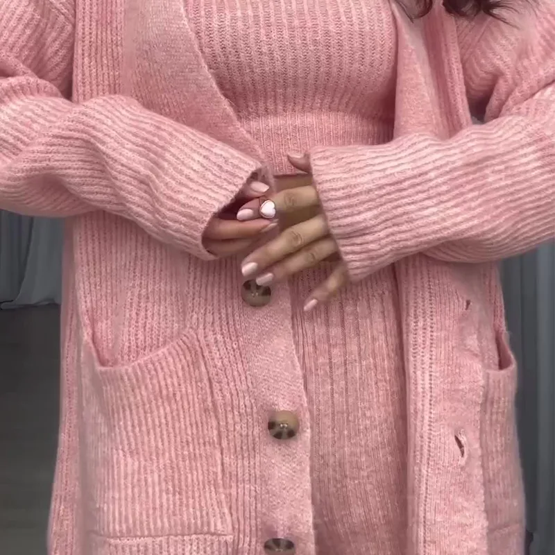 Trzyczęściowe zestawy spodni sweter dziergany kamizelka spodnie garnitur jednolity płaszcz jednorzędowy proste długie spodnie Casual wiosna 2025