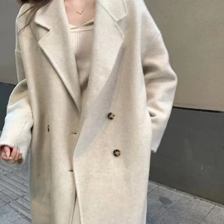 

Gentle Hepburn Style Double-sided Cashmere Woolen Coat Women's Korean Woolen Coat High-end Feeling, Small Stature