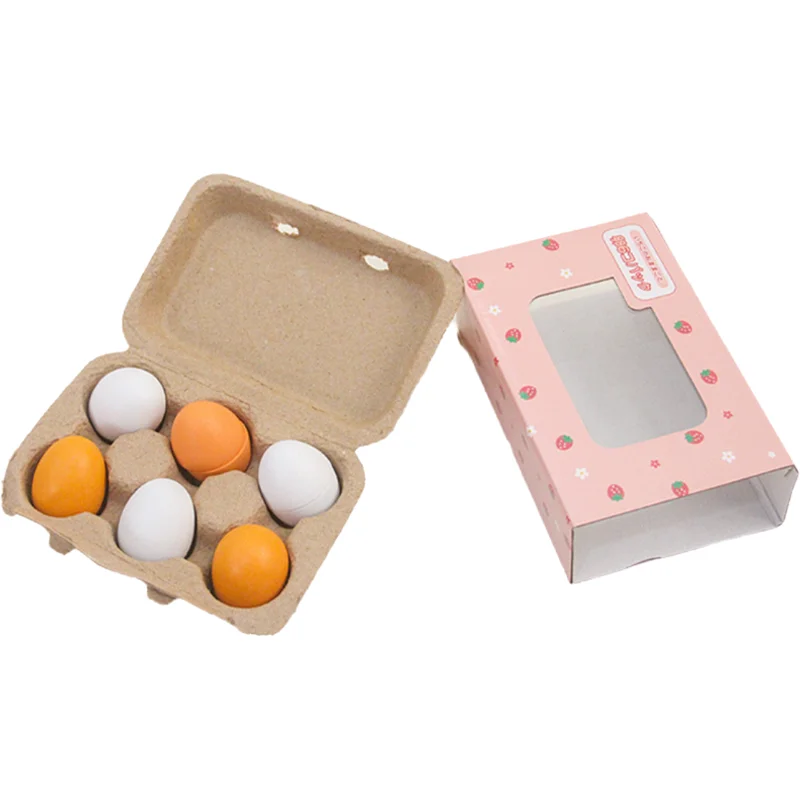 Uova di simulazione della casa dei giochi per bambini in legno, giocattoli da cucina, set di uova, accessori per la casa dei giochi