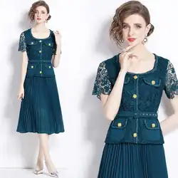 JAMERARY Brand Designer Summer Holiday Lace Chiffon Prom Evening Dress Women Short Sleeve Midi Long Vestidos Party Robe