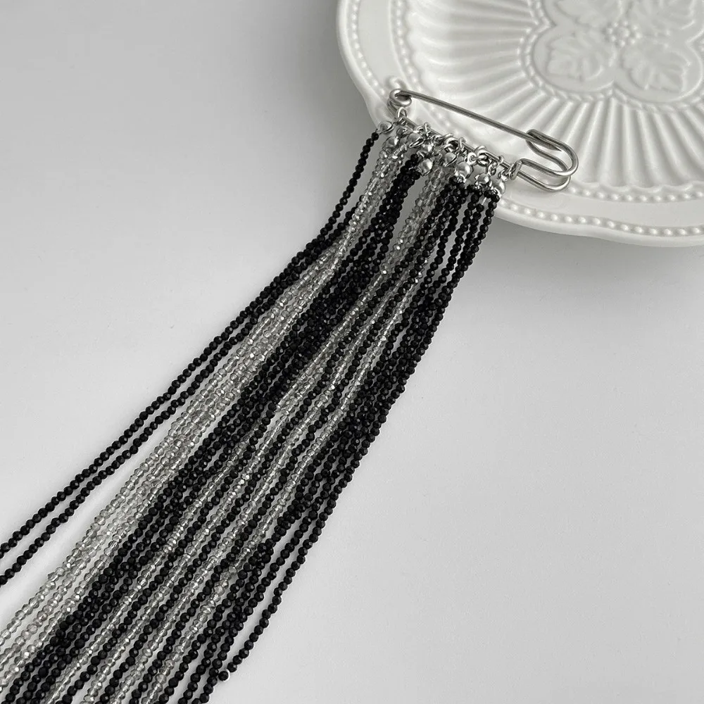 

Black Red Crystal Beads Brooches Handmade Bead Multi-layer Chain Long Tassel Brooch Fixed Needle Lapel Pin Suit Accessories